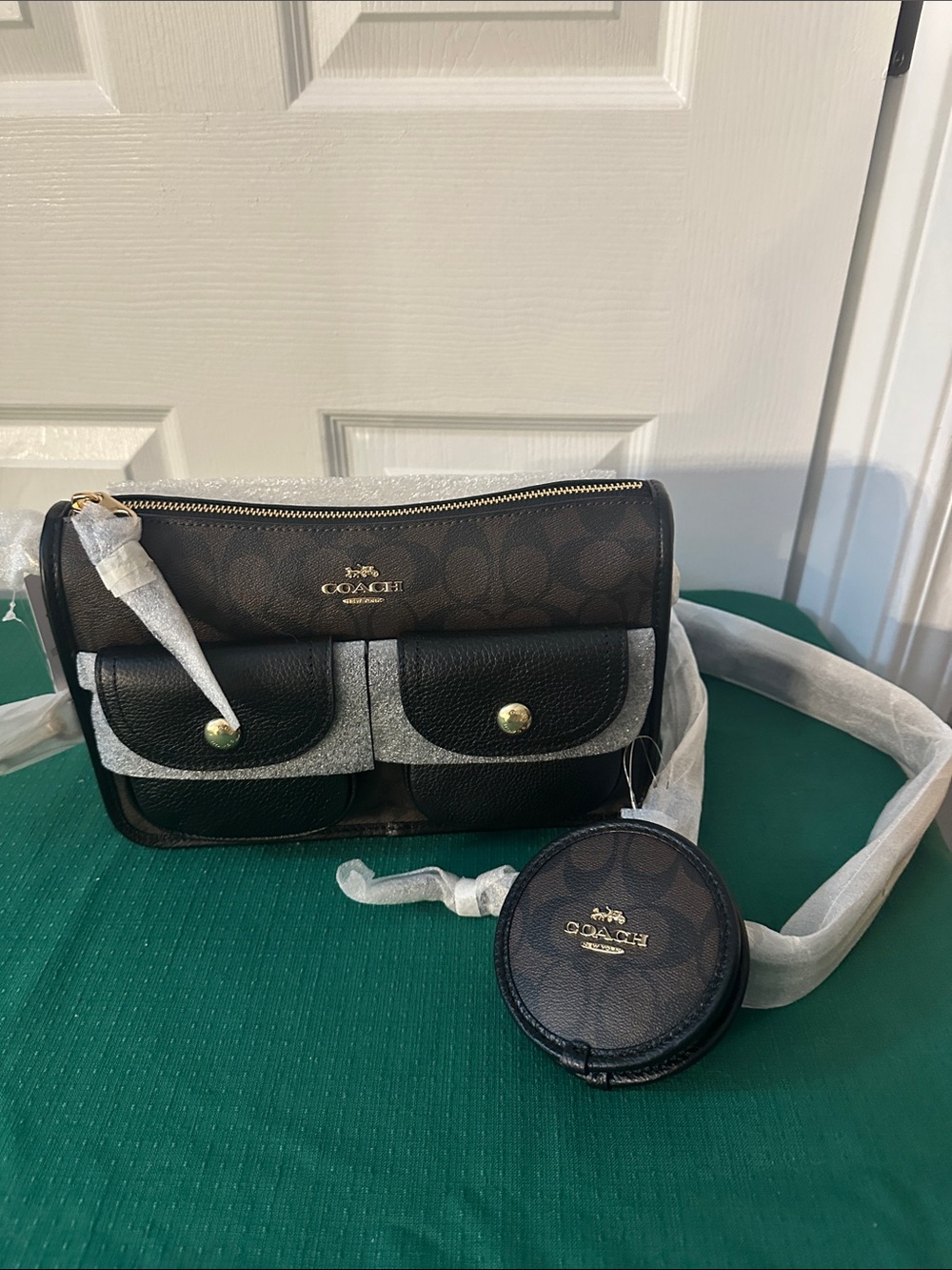 Coach Brown Signature Crossbody with Front Pockets and Coin Pouch